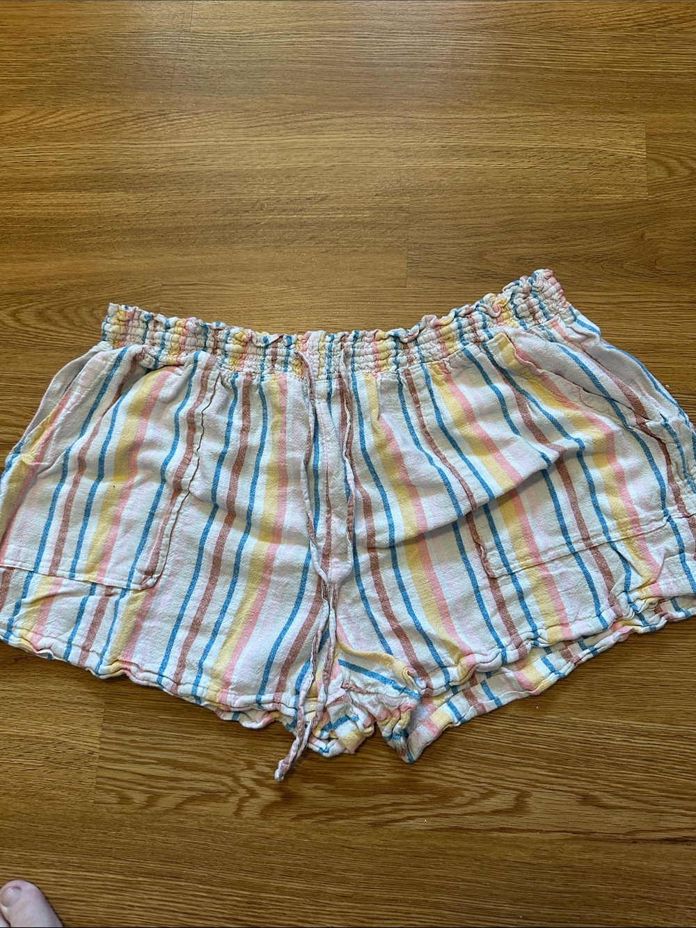 Women’s Striped Pastel Drawstring Paperbag Shorts